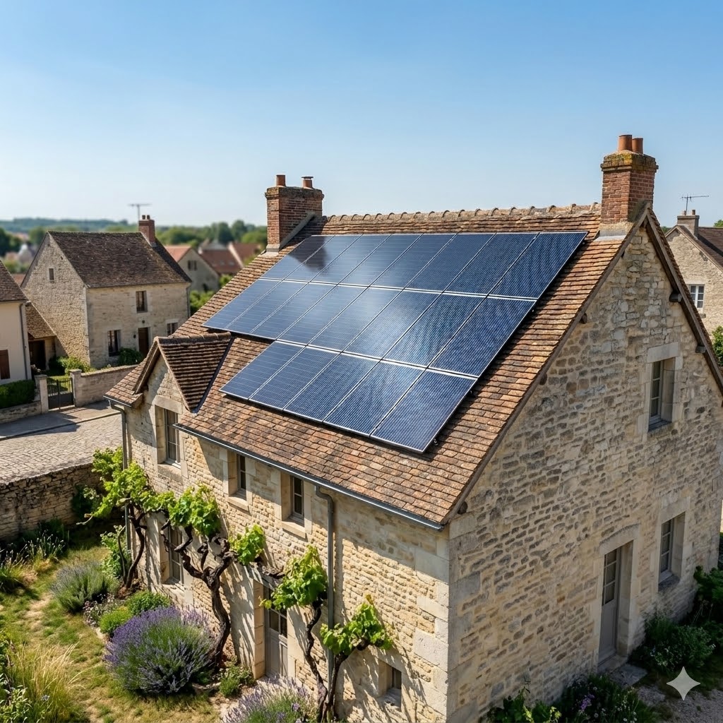 Installation de panneaux solaires photovoltaïques haute performance sur une toiture à Nogent-sur-Seine par LR Chauffage.